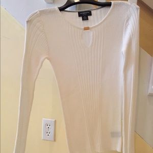 Liz Claiborne White Ribbed Sweater with Keyhole